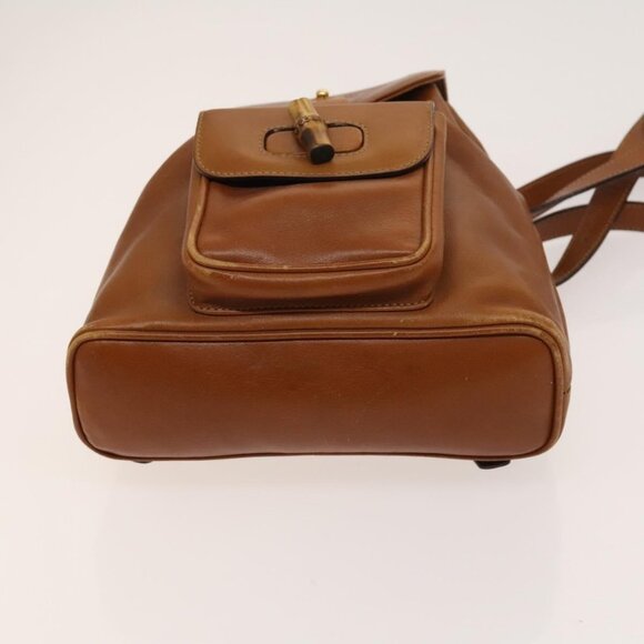GUCCI Bamboo Backpack Leather Brown Gold - Picture 6 of 16